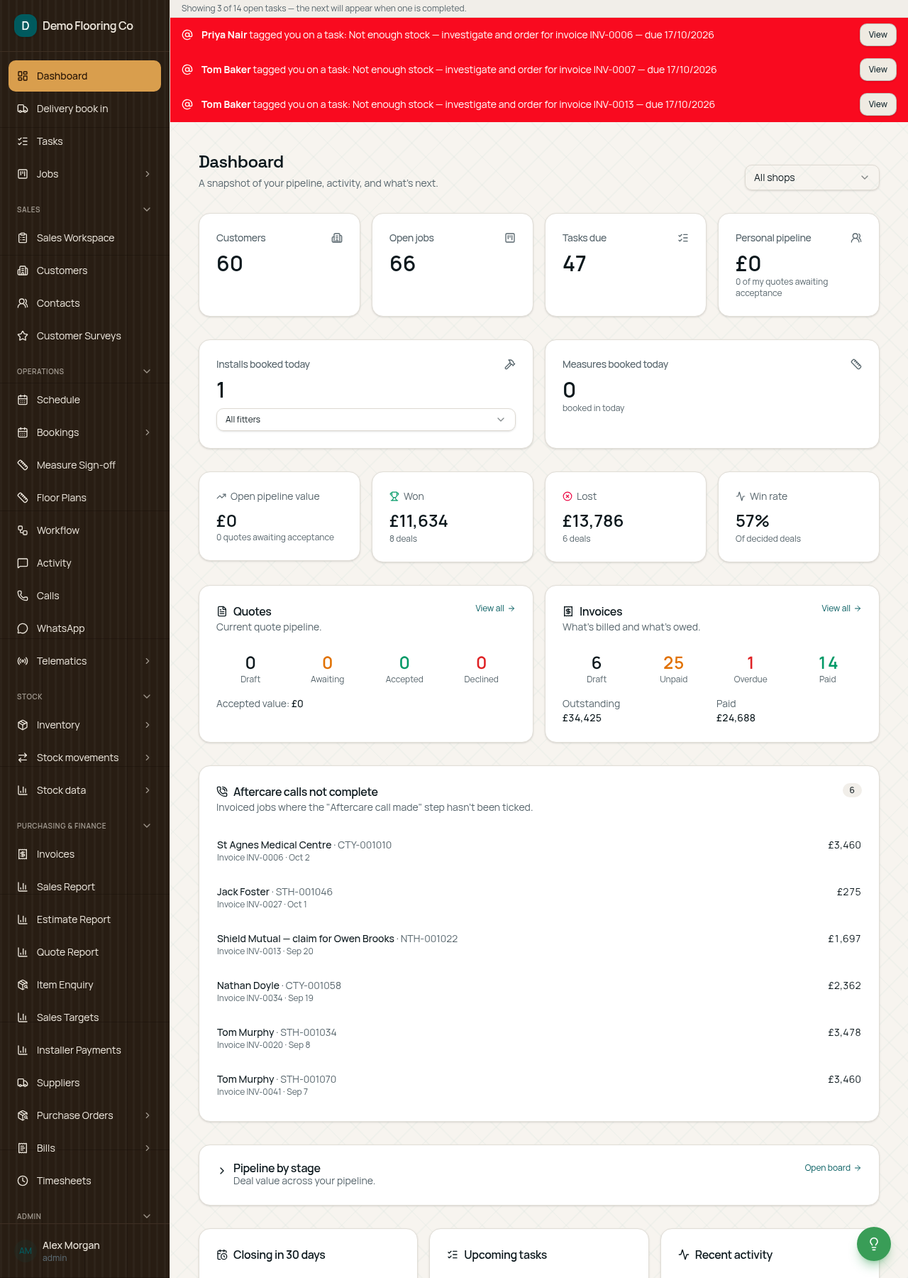 Flooring business operations system live demo