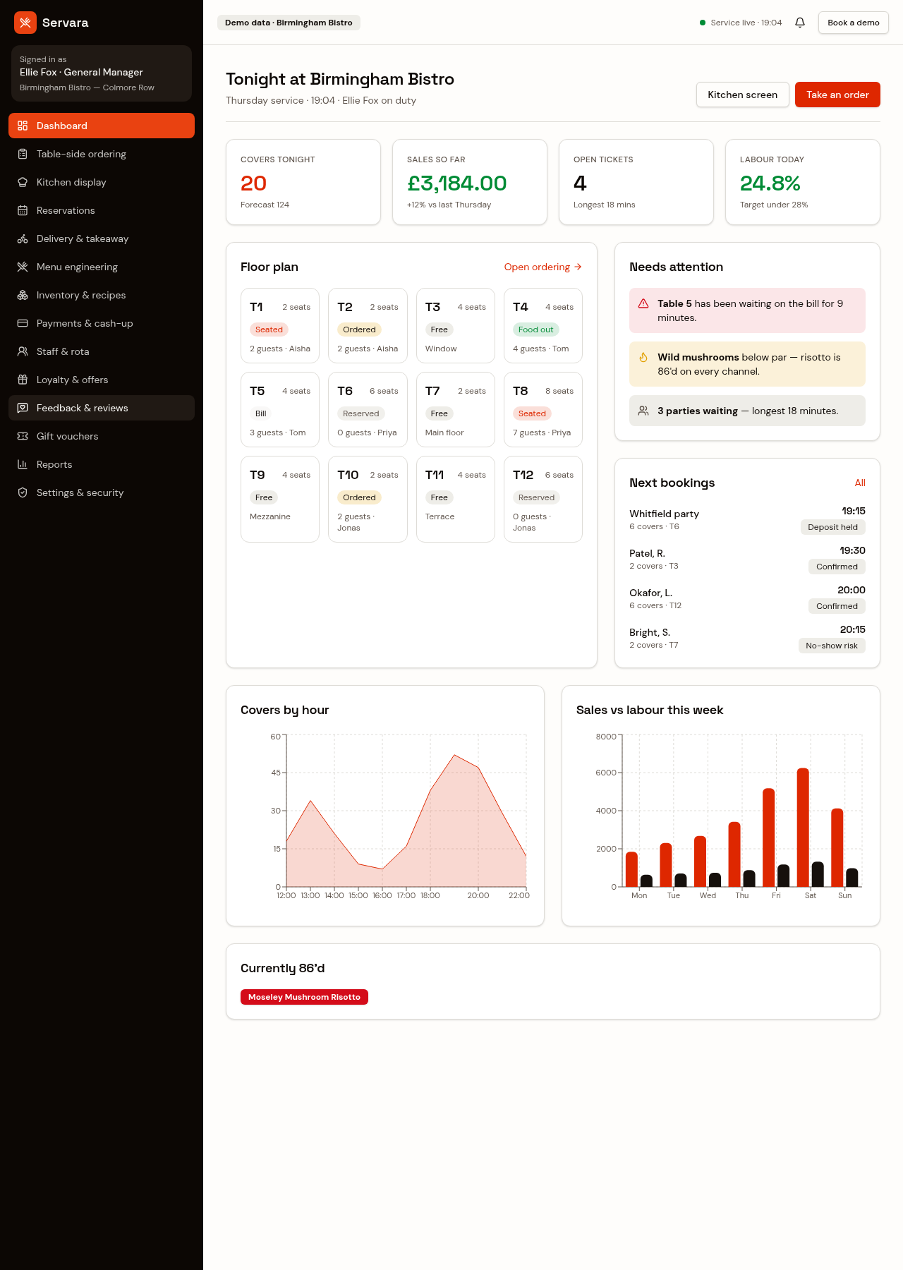 Servara restaurant system live demo